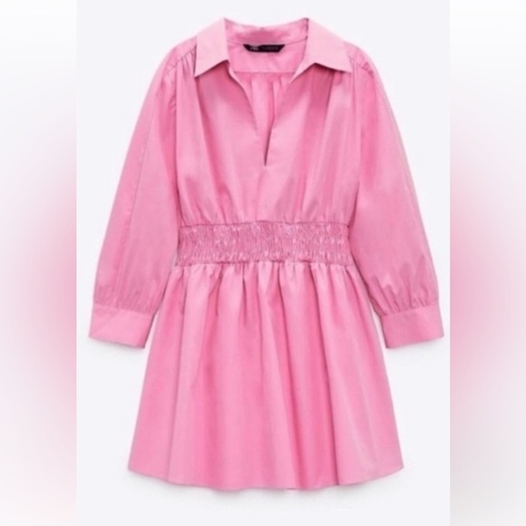 Zara Dresses & Skirts - Zara Pink Cotton Poplin Long Sleeve Shirt Min Dress Medium